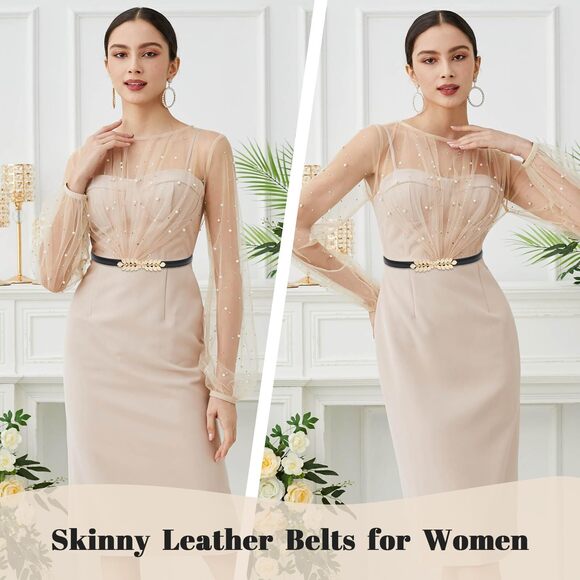 Women Skinny Belts Thin Pu Leather Waist Belt With Gold Buckle For Dresses🤘 - Picture 2 of 6